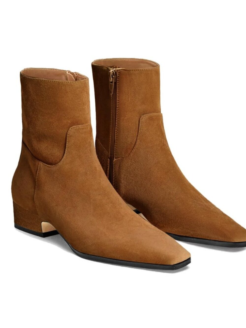 Womens Booties Low Heel Ankle Boots Square Pointed Toe Chunky Heel Side Zipper